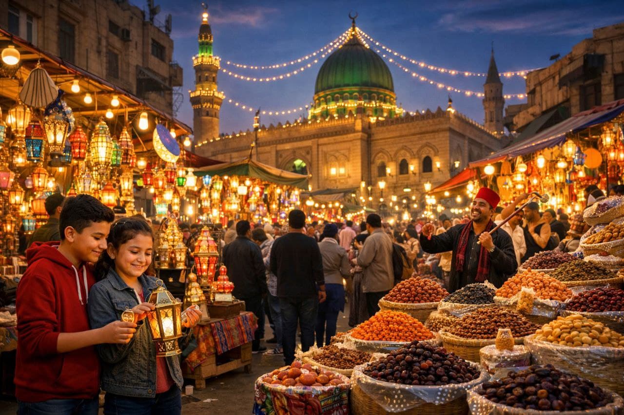 أجواء رمضان تضيء حي السيدة زينب في مصر بين الفوانيس والياميش