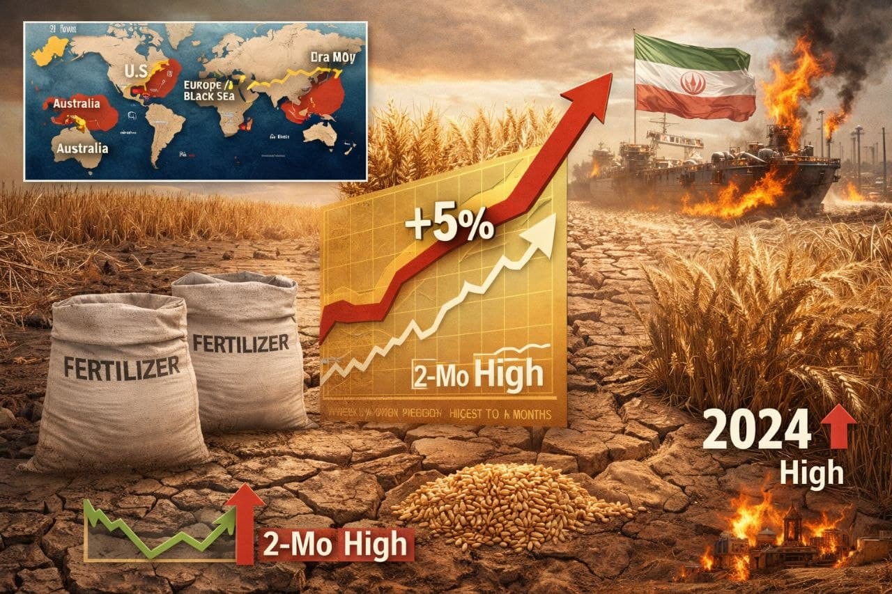 أسعار القمح ترتفع عالمياً بفعل الجفاف وأزمة الأسمدة المرتبطة بحرب إيران