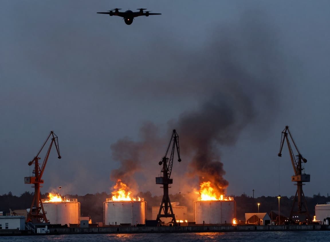 ميناء تامان الروسي وخزانات الوقود تتعرض لهجوم بطائرات مسيرة أوكرانية