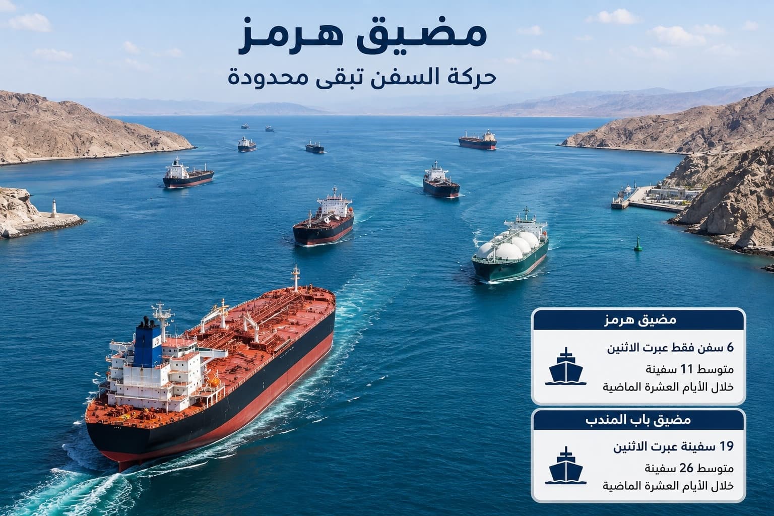 حركة السفن عبر مضيق هرمز تبقى محدودة وسط تعثر المحادثات الأميركية الإيرانية