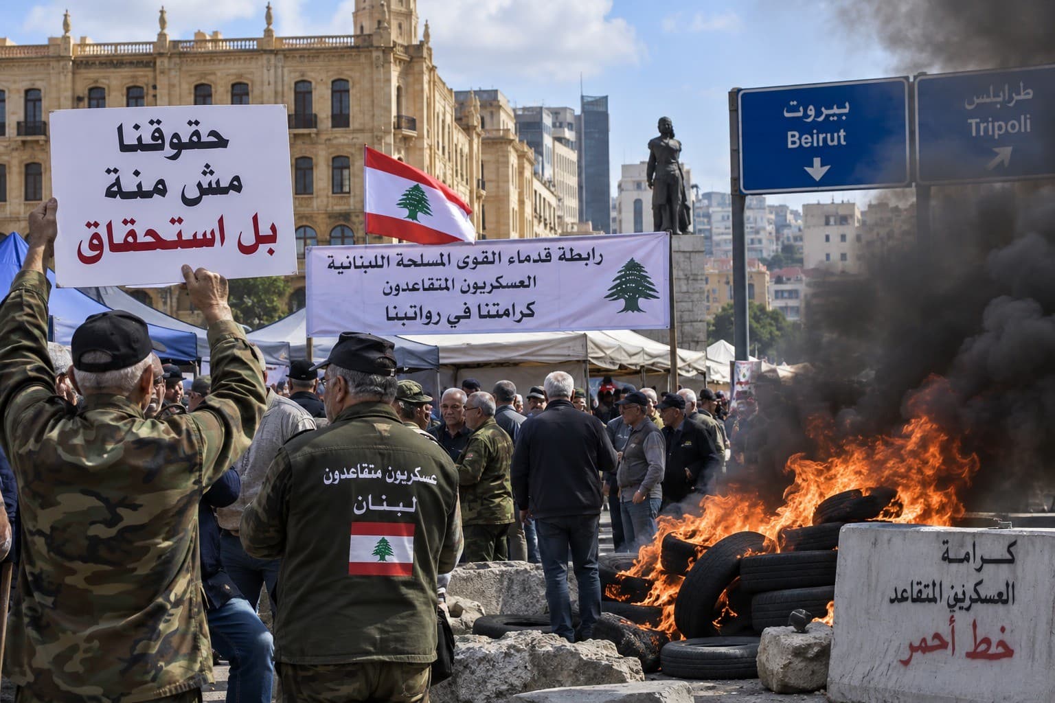 العسكريون المتقاعدون يصعّدون احتجاجاتهم ويلوحون بإقفال طرق بيروت رفضاً للموازنة