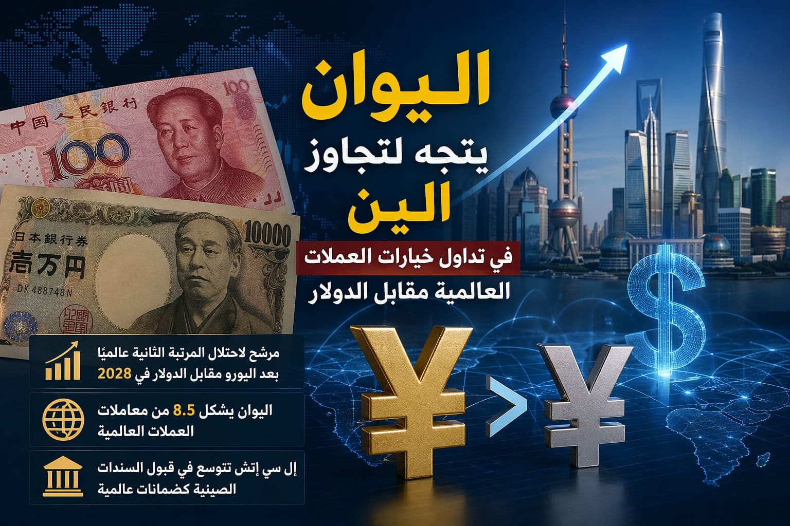 اليوان يتجه لتجاوز الين في تداول خيارات العملات العالمية مقابل الدولار