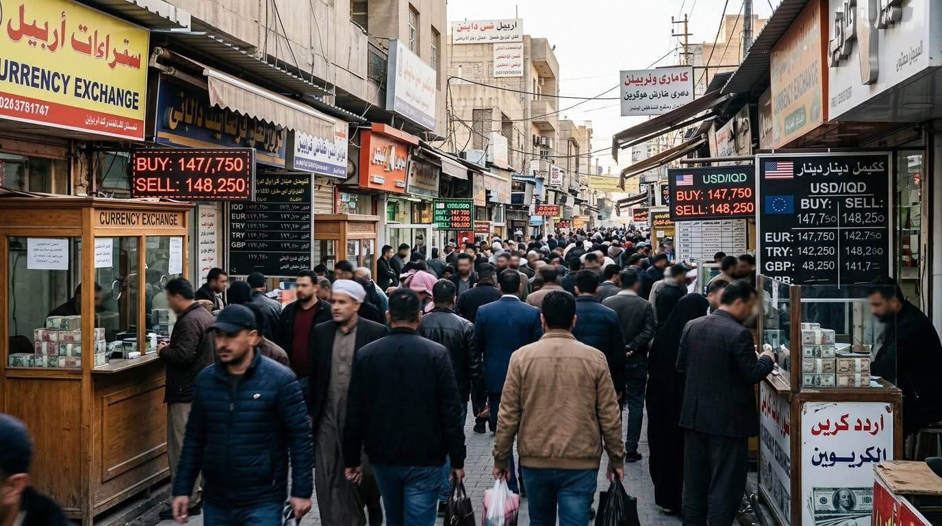 ازدحام في سوق العملات في أربيل مع ارتفاع الدولار