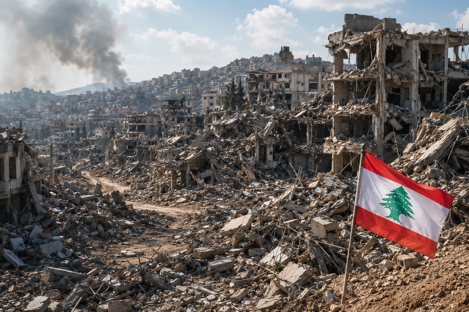 تدمير مباني في جنوب لبنان AI