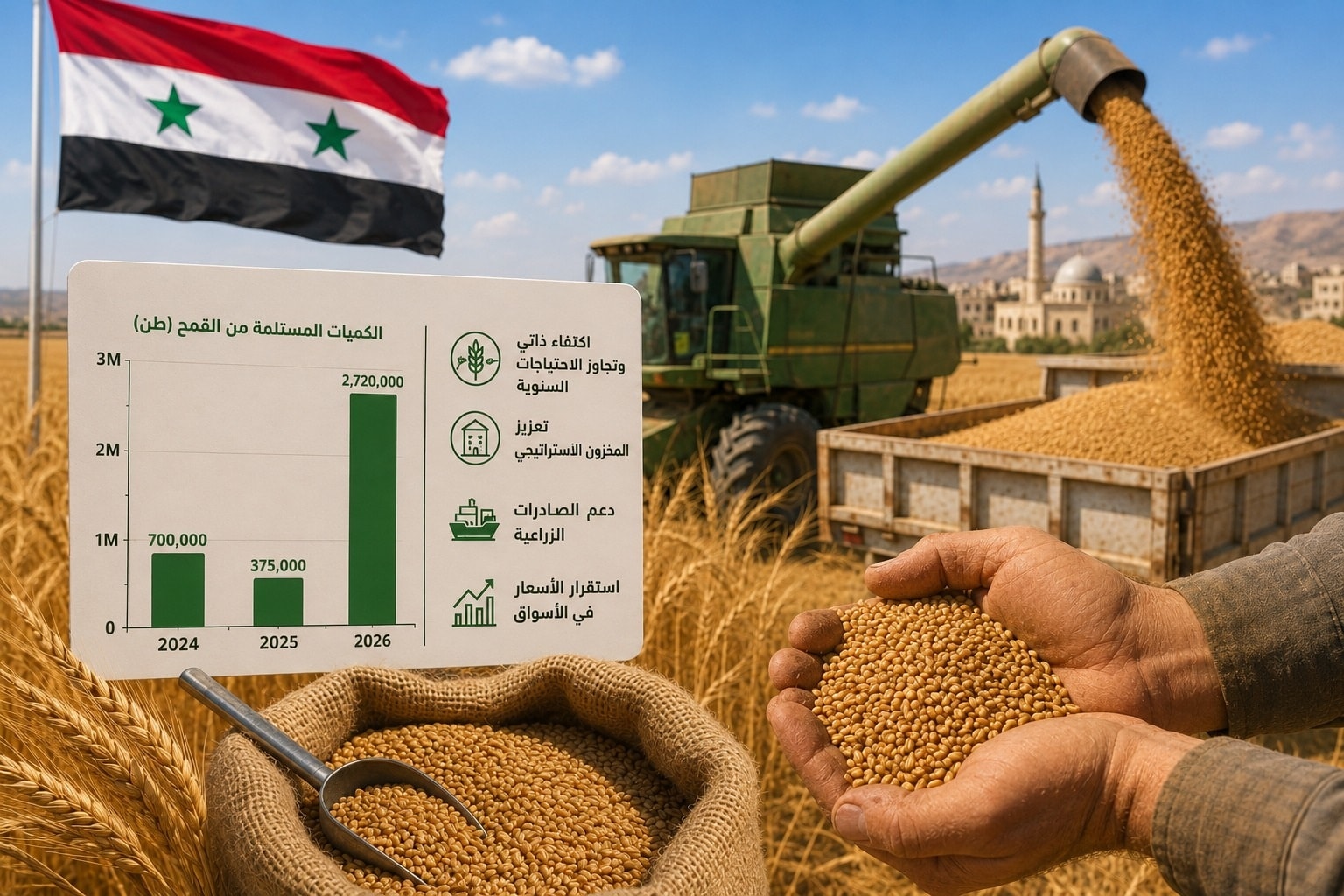 حصاد القمح والإنتاج بسورياai