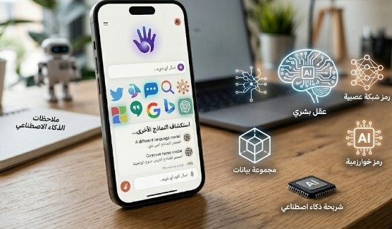 ظهور شعارات تطبيقات الذكاء الاصطناعي المنافسة بشكل رمزي إلى جانب رموز الذكاء الاصطناعي،