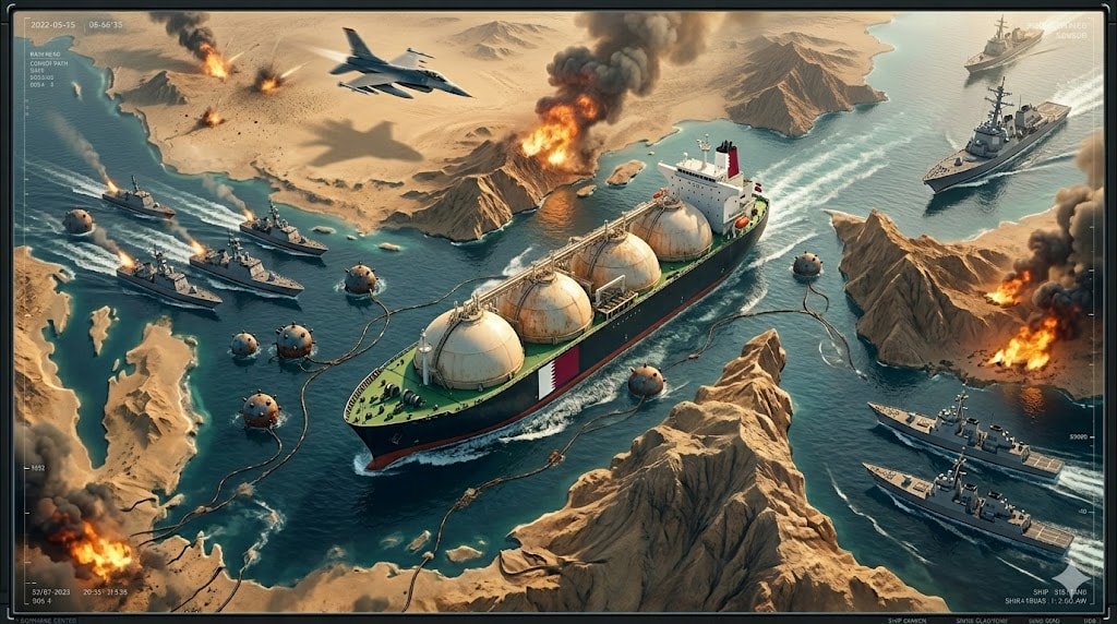 ناقلة غاز تحاول عبور المضيق_صورة مولدة عبر الذكاء الاصطناعي