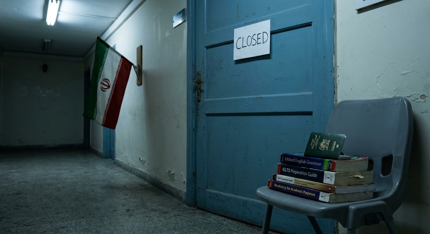 باب مركز اختبار مغلق مع كتب دراسية ai