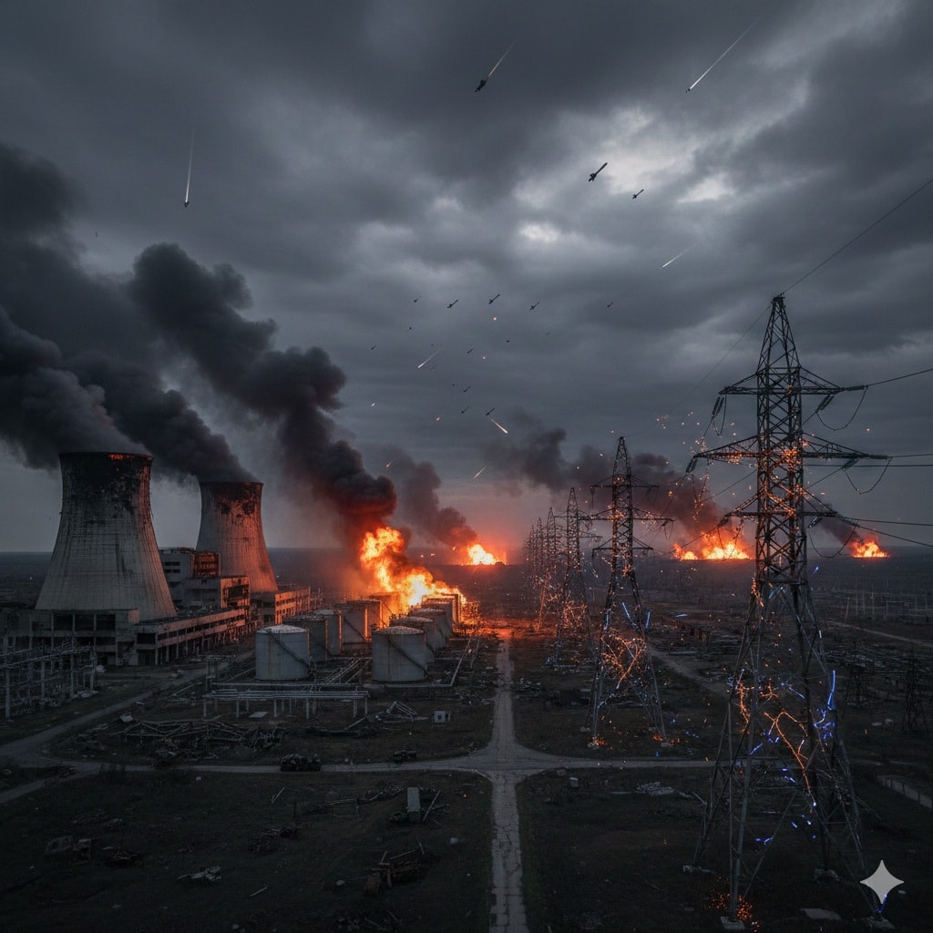 استهداف محطات الطاقة وشبكات الكهرباء في أوكرانيا أسفر عن دمار واسع في البنية التحتية. (AI) 