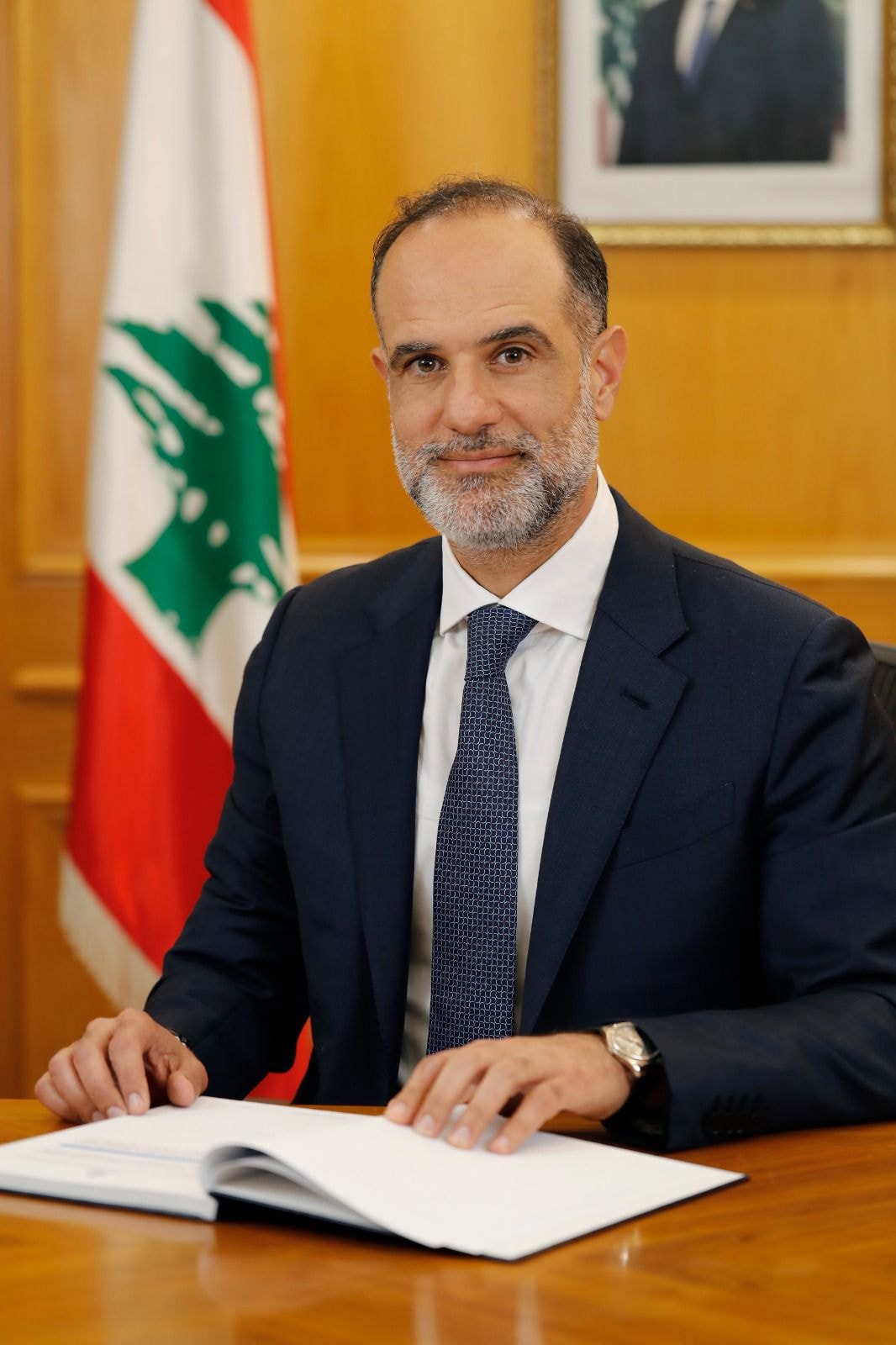 Lebanese Minister of Public Works and Transport Fayez Rasamny presenting the comprehensive reconstruction master plan for the Masnaa border crossing during an official field visit with international partners.
