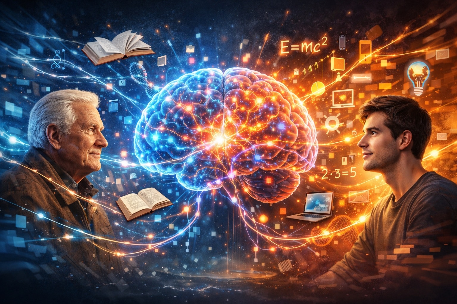 A Brain Active Across Ages, Connecting Young and Elderly Minds (AI) 