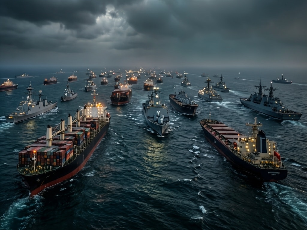 ناقلات بضائع عالقة في عرض البحر وسط الحصار البحري لمضيق هرمز ai
