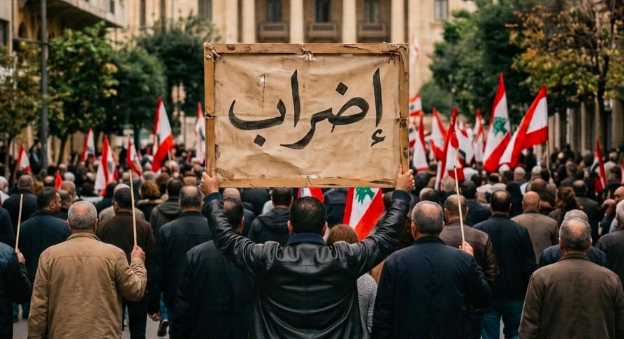 مجموعة من الأشخاص خلال إضراب في لبنان ai