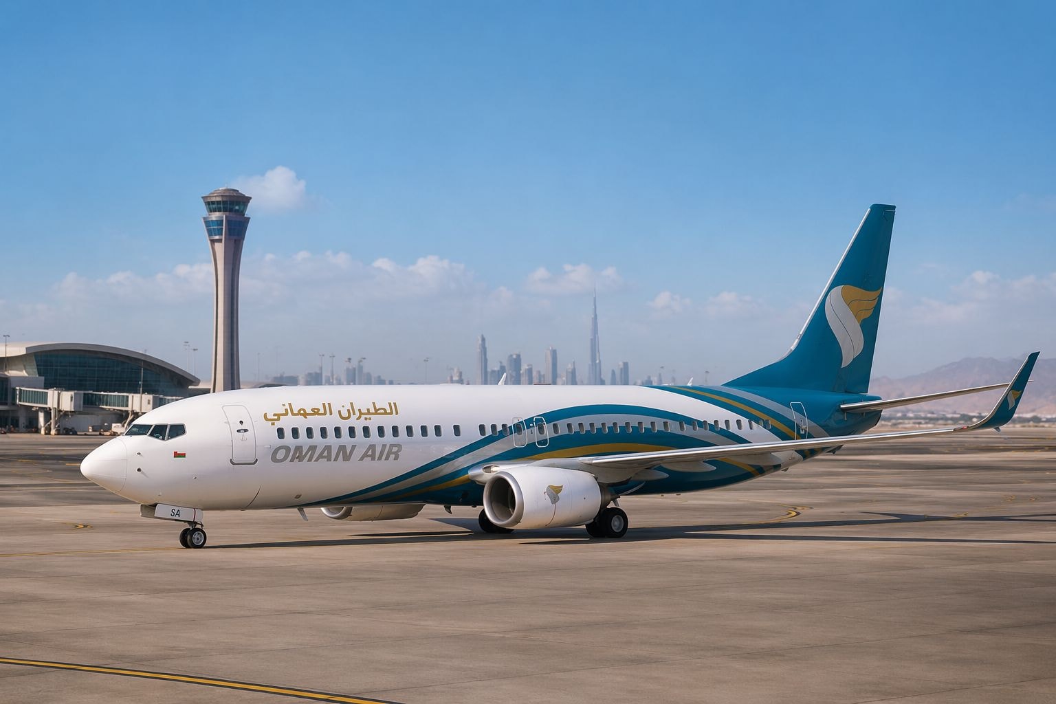 طائرة الطيران العماني على مدرج مطار خليجي في إطار استئناف الرحلات الإقليمية