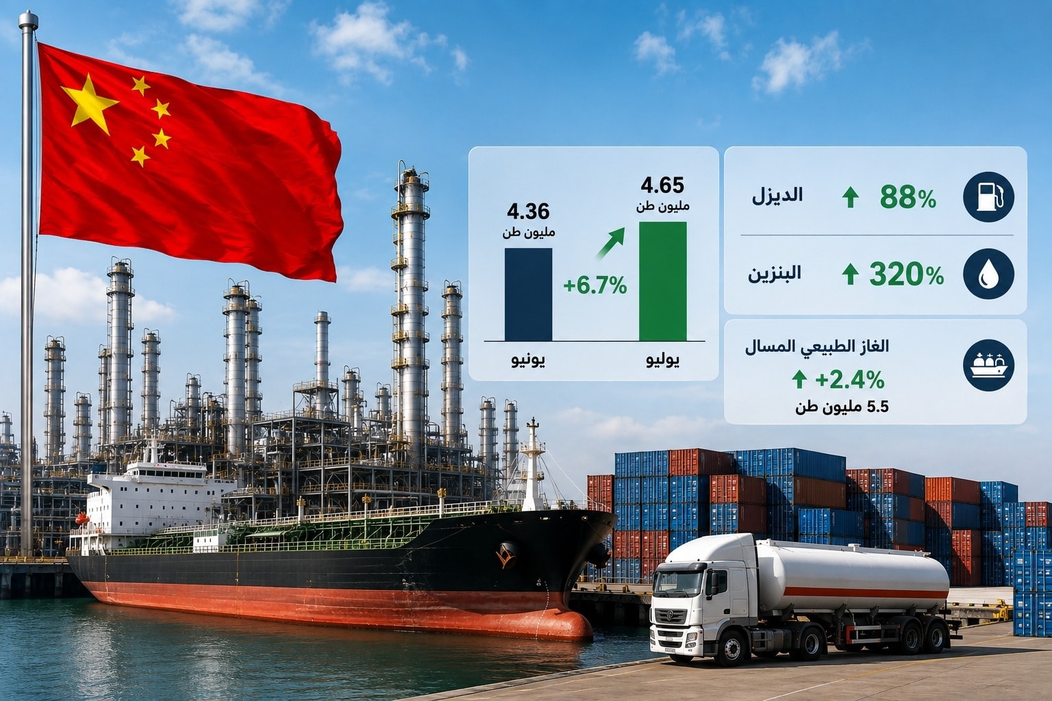 صادرات المنتجات النفطية المكررة ترتفع 6.7% في تموز/يوليو مع قفزة في شحنات الديزل والبنزينAi