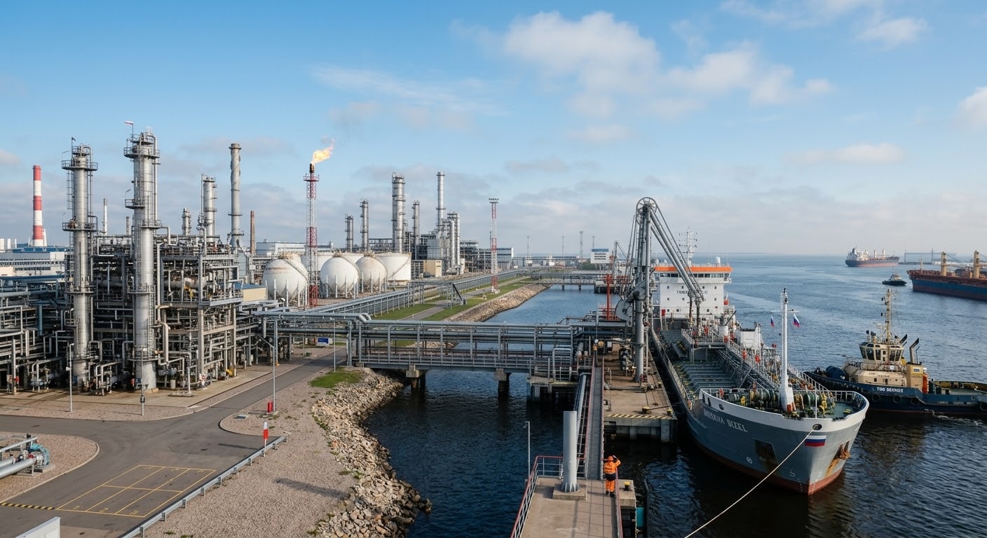 Tanker at a Russian terminal loading 500,000 MT of diesel.  