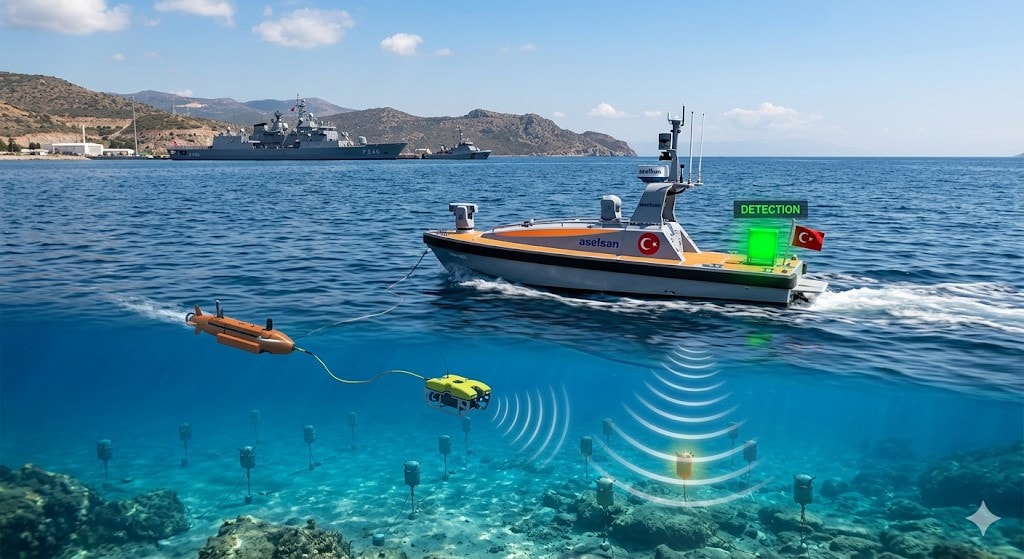 سفينة تركية مسيرة تنجح في تفكيك الألغام البحرية_صورة مولدة بوساطة الذكاء الاصطناعي