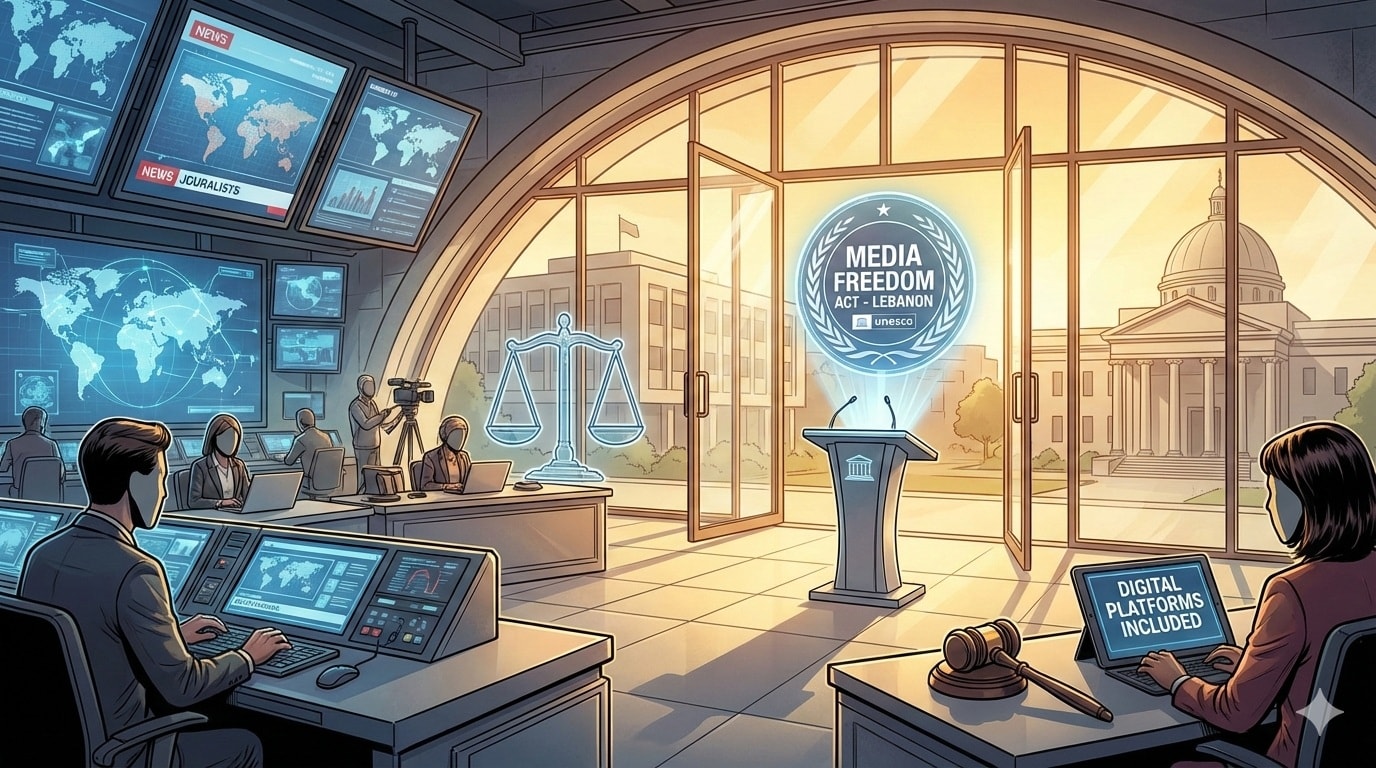 قانون حرية الإعلام الجديد في لبنان يشمل المنصات الرقمية بدعم من اليونسكو. (AI)