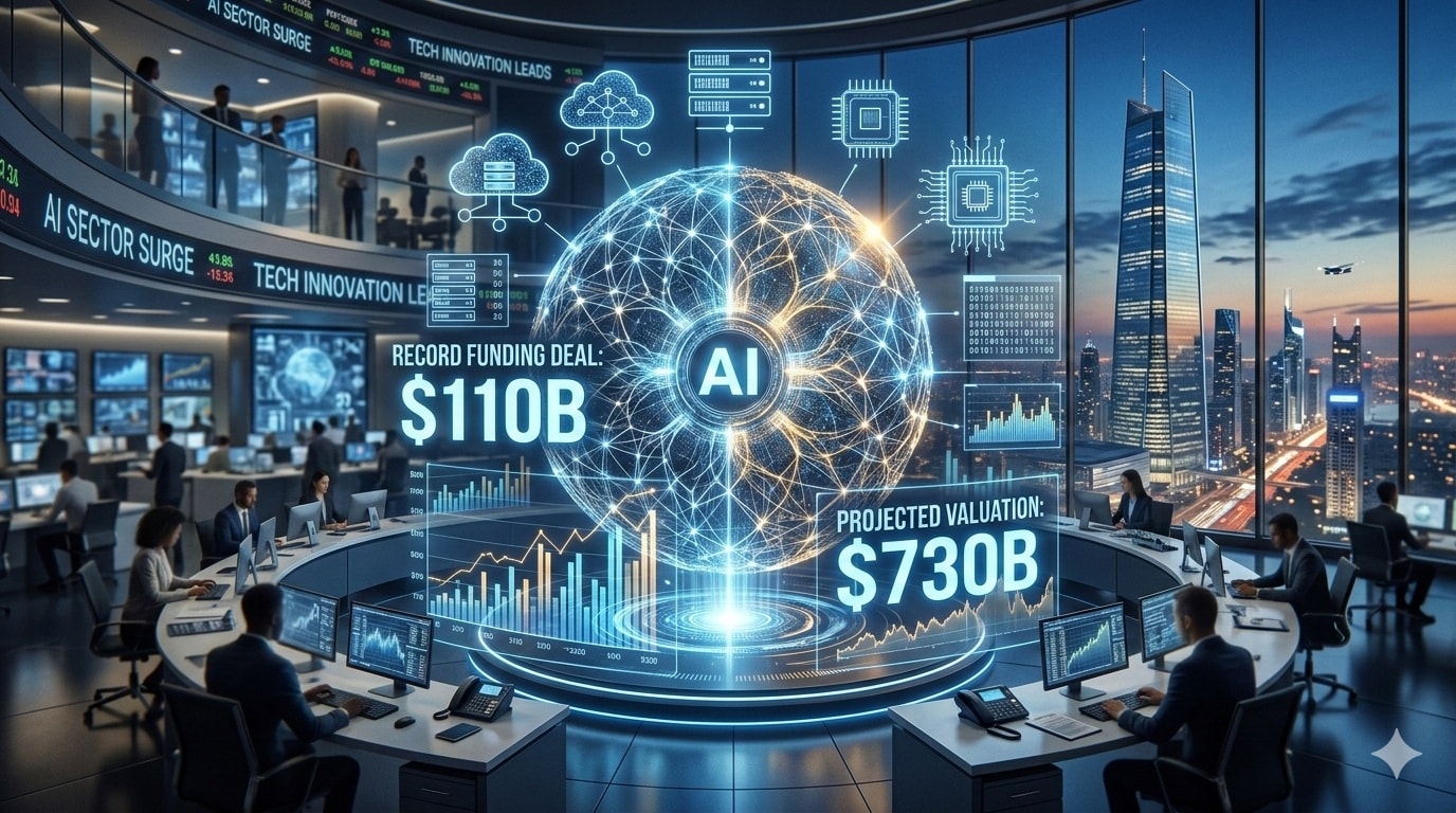 صفقة تمويل تكنولوجي قياسية في مجال الذكاء الاصطناعي بقيمة 110 مليار دولار ترفع التقييمات المستقبلية إلى 730 مليار دولار. (AI)