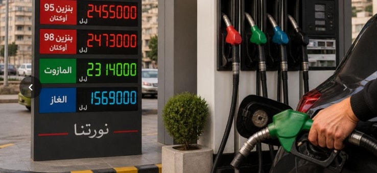 محطة وقود في لبنان تُظهر مضخات البنزين مع لوحة أسعار