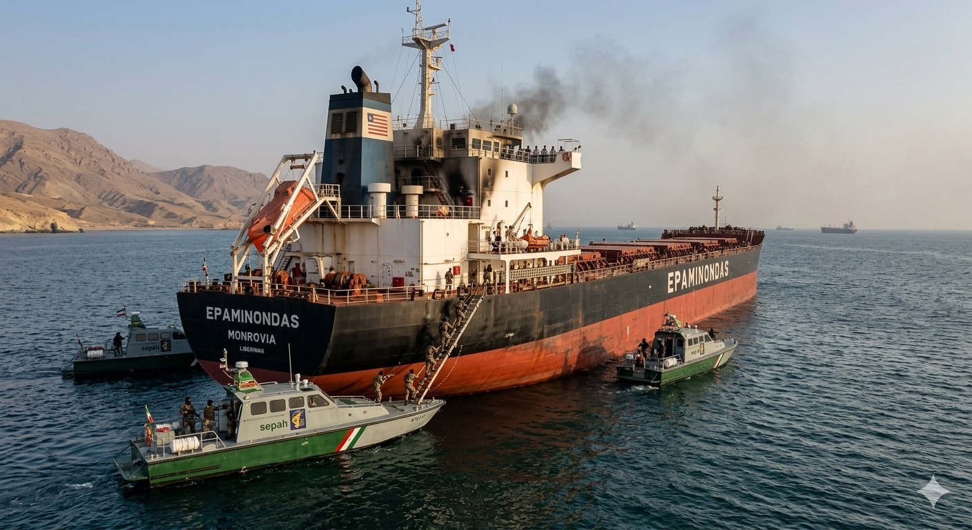 الحرس الثوري الإيراني يحتجز سفينة إيبامينوداس_صورة مولدة عبر الذكاء الاصطناعي