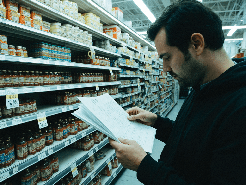 رجل يحمل قائمة تسوق منظمة