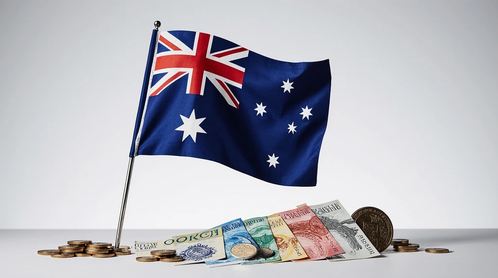 علم أستراليا مع العملة الأسترالية (ai)