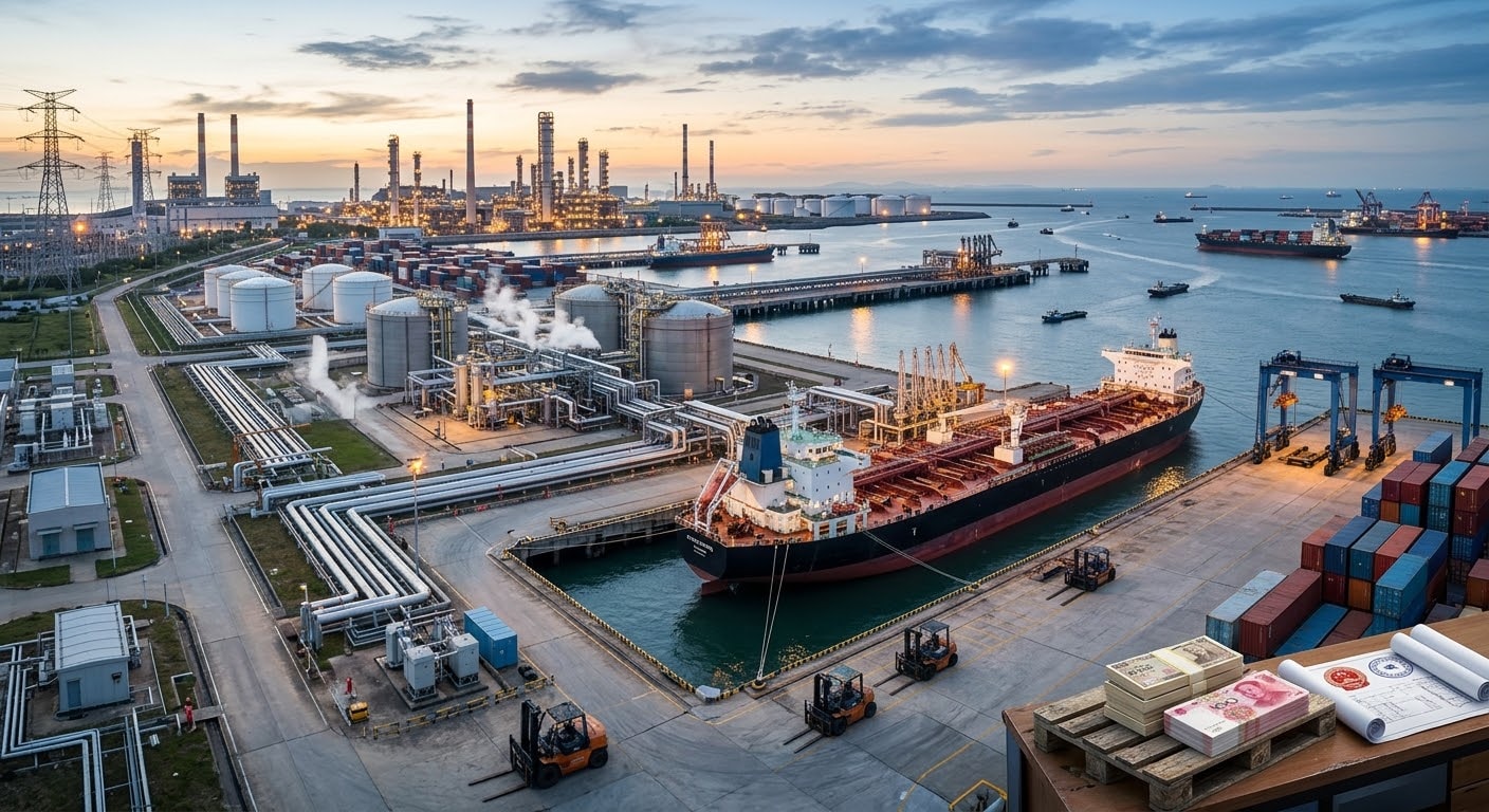 China coastal oil refinery and port facility supporting national energy security
