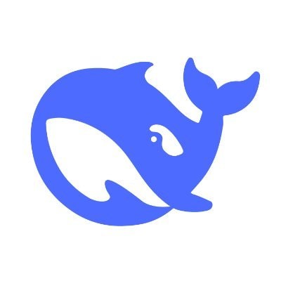 Blue whale-shaped logo of DeepSeek on a light gray background, featuring a stylized whale with a white belly and fin enclosed within a circular blue design.