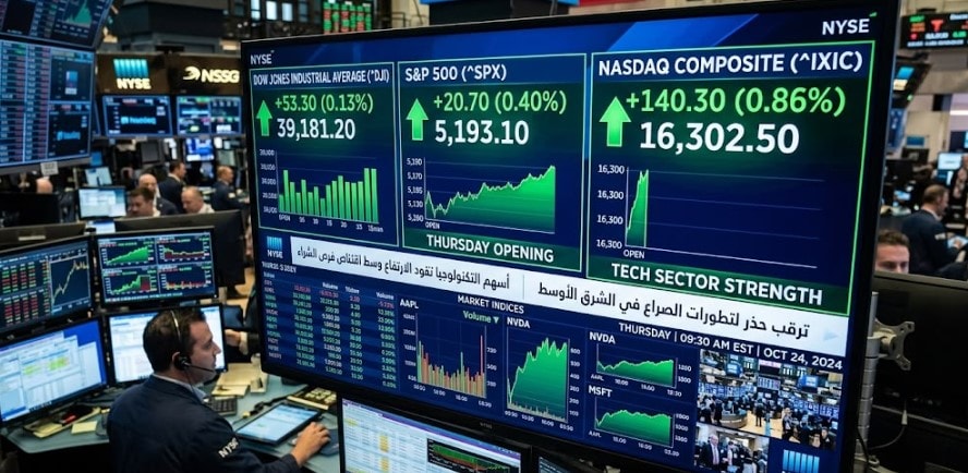 شاشة تداول تظهر ارتفاع مؤشرات وول ستريت