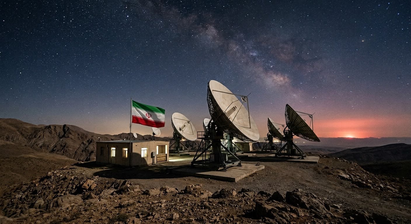 أطباق أقمار صناعية مع العلم الإيراني ai