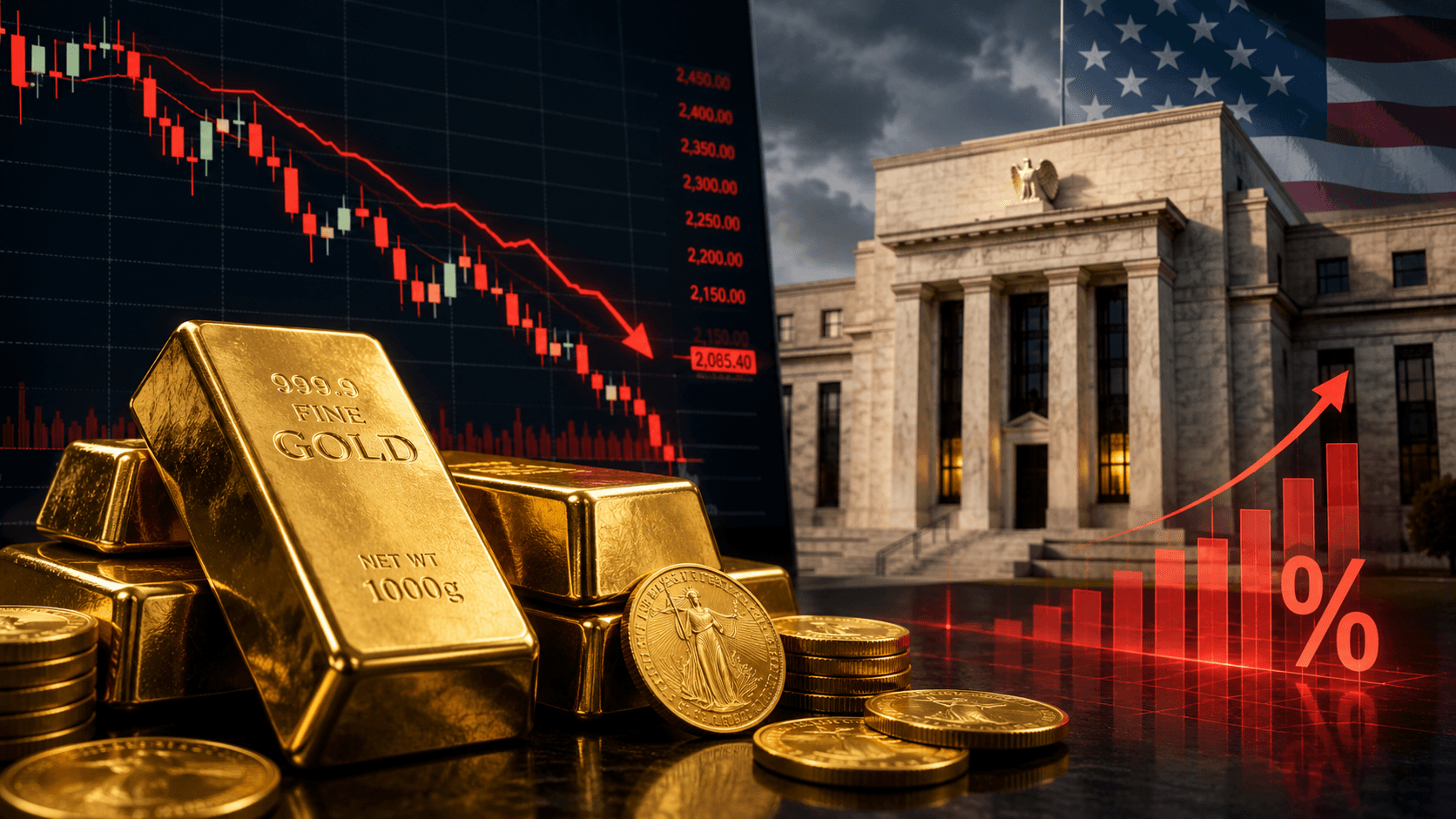 تصريحات الفيدرالي تضغط على الذهب وتدفعه لمواصلة الخسائر