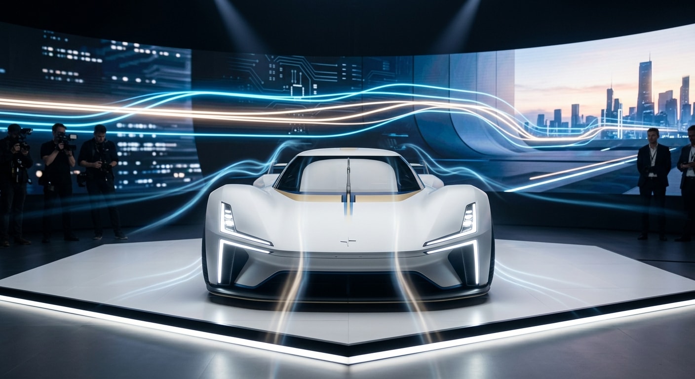 صورة تجسد لحظة الكشف عن سيارة "Formula 2030" الرياضية الكهربائية المستقبلية من شركة بولستار ai