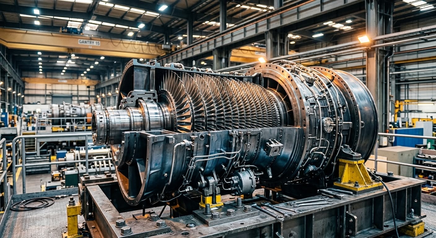 توربين غاز صناعي داخل مصنع ai