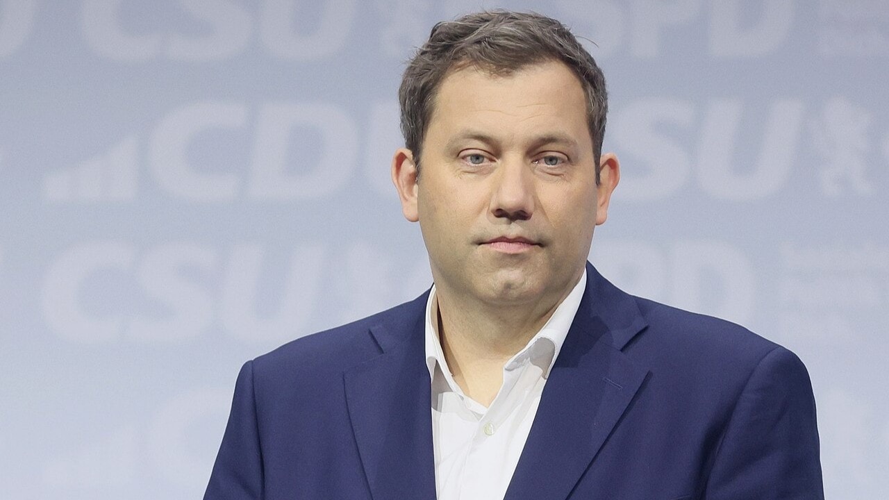 German Finance Minister Lars Klingbeil at a coalition agreement signing ceremony in Germany on May 5, 2025.