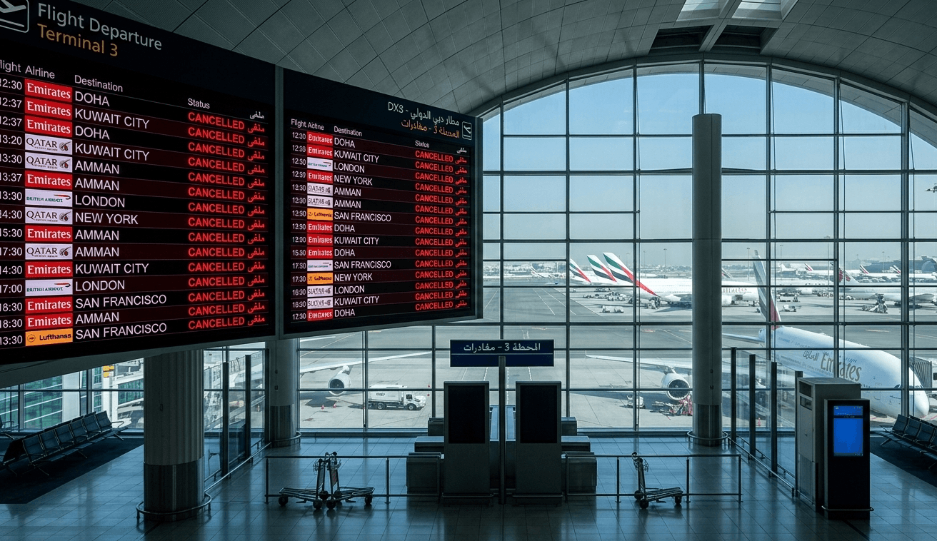 توقف حركة الطيران في الخليج إثر التصاعد العسكري في المنطقة (AI)