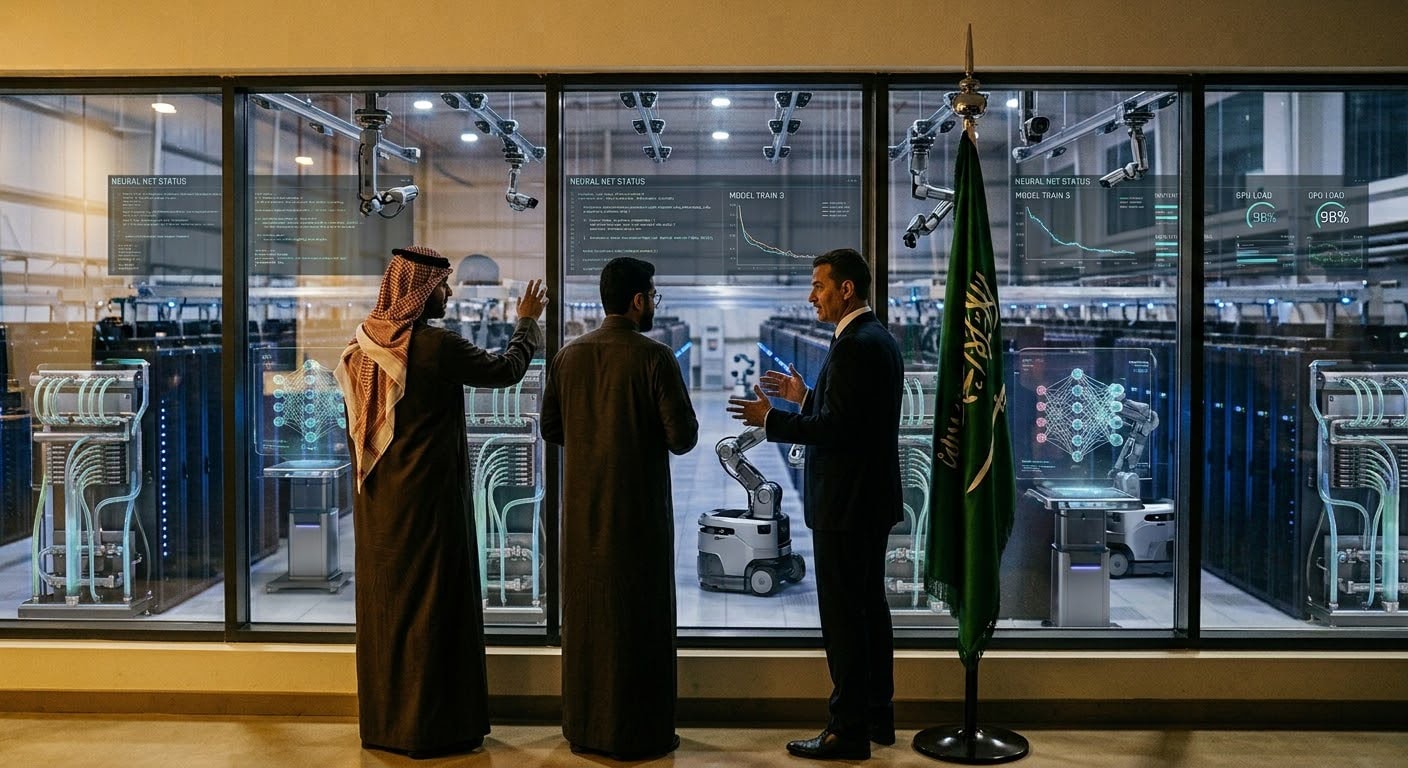 رجال أعمال امام مركز ذكاء اصطناعي ai