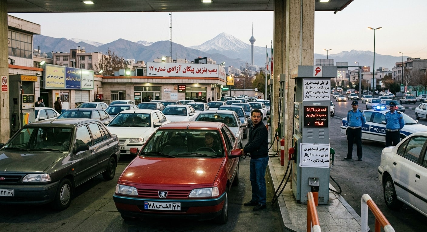 صورة تجسد الأزمة اليومية في طهران ai