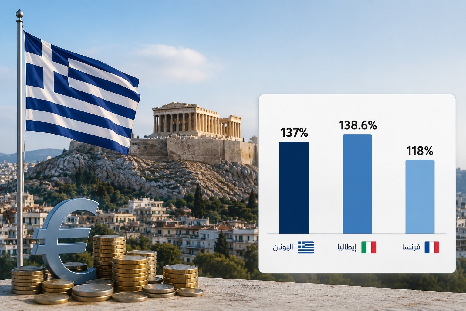السداد المبكر للديون يخفض مديونية اليونان إلى 137% من الناتج المحلي الإجمالي مقابل 138.6% لإيطالياAi
