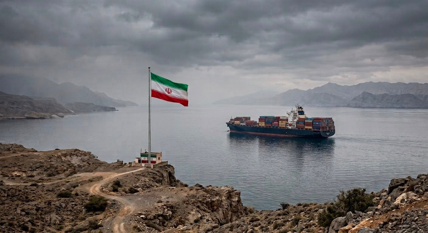 علم إيران بجانب المضيق ai